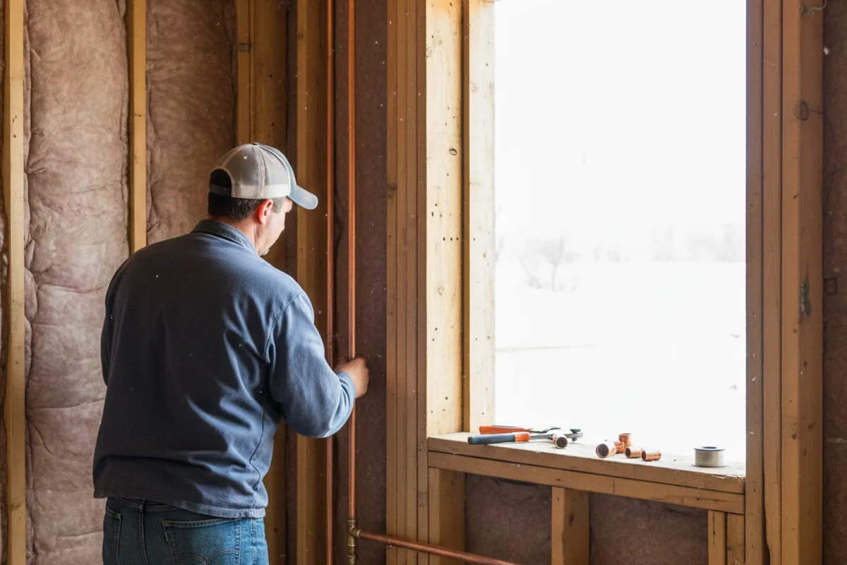 Licensed plumber running new copper supply lines in a Delmont home